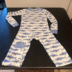 Hanna Anderson HannaJams Pajama Set Blue Shark Pattern Unisex 8 Organic Cotton
